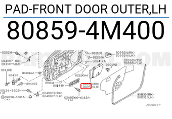 Nissan 808594M400 PAD-FRONT DOOR OUTER,LH