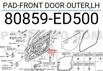 Nissan 80859ED500 PAD-FRONT DOOR OUTER,LH