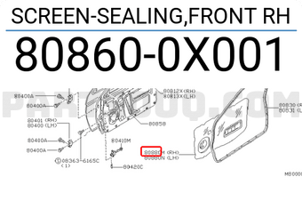 Nissan 808600X001 SCREEN-SEALING,FRONT RH