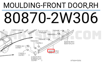 Nissan 808702W306 MOULDING-FRONT DOOR,RH