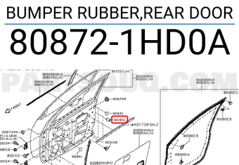 Nissan 808721HD0A BUMPER RUBBER,REAR DOOR