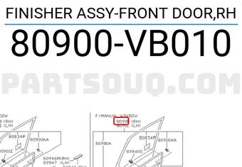 Nissan 80900VB010 FINISHER ASSY-FRONT DOOR,RH