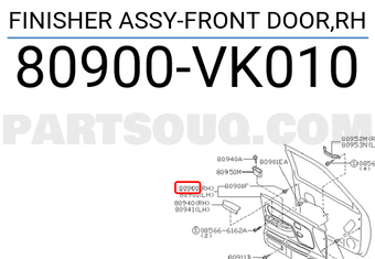 Nissan 80900VK010 FINISHER ASSY-FRONT DOOR,RH