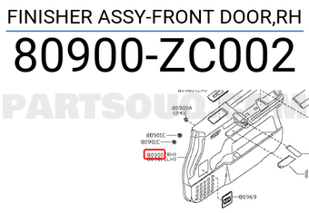 Nissan 80900ZC002 FINISHER ASSY-FRONT DOOR,RH