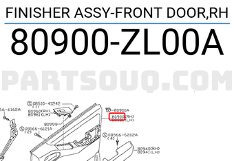 Nissan 80900ZL00A FINISHER ASSY-FRONT DOOR,RH