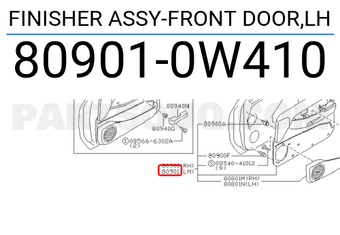 Nissan 809010W410 FINISHER ASSY-FRONT DOOR,LH