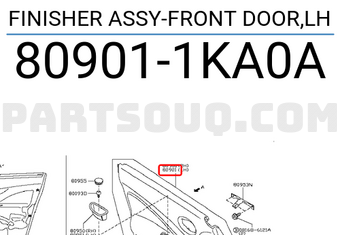 Nissan 809011KA0A FINISHER ASSY-FRONT DOOR,LH