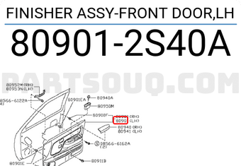 Nissan 809012S40A FINISHER ASSY-FRONT DOOR,LH