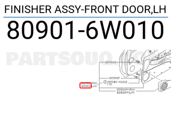 Nissan 809016W010 FINISHER ASSY-FRONT DOOR,LH