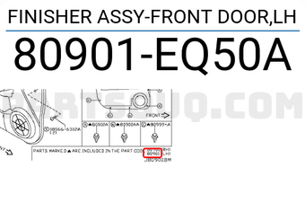 Nissan 80901EQ50A FINISHER ASSY-FRONT DOOR,LH