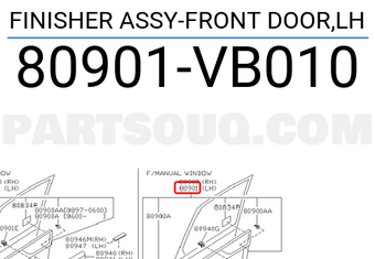 Nissan 80901VB010 FINISHER ASSY-FRONT DOOR,LH