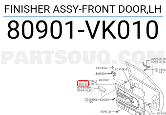 Nissan 80901VK010 FINISHER ASSY-FRONT DOOR,LH