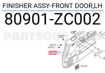 Nissan 80901ZC002 FINISHER ASSY-FRONT DOOR,LH