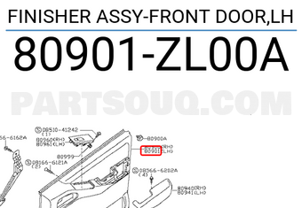 Nissan 80901ZL00A FINISHER ASSY-FRONT DOOR,LH