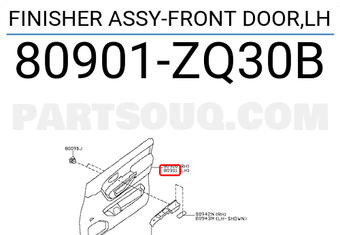 Nissan 80901ZQ30B FINISHER ASSY-FRONT DOOR,LH