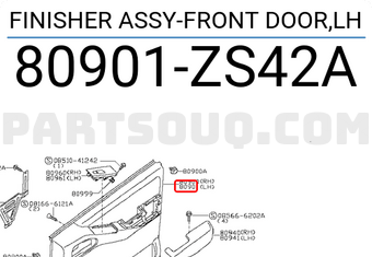 Nissan 80901ZS42A FINISHER ASSY-FRONT DOOR,LH