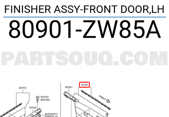 Nissan 80901ZW85A FINISHER ASSY-FRONT DOOR,LH