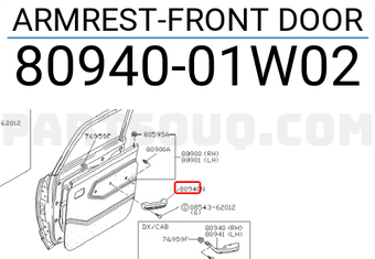 Nissan 8094001W02 ARMREST-FRONT DOOR