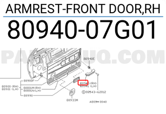 Nissan 8094007G01 ARMREST-FRONT DOOR,RH