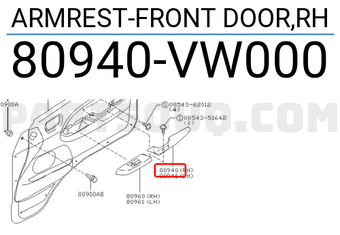Nissan 80940VW000 ARMREST-FRONT DOOR,RH