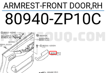 Nissan 80940ZP10C ARMREST-FRONT DOOR,RH