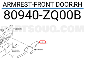 Nissan 80940ZQ00B ARMREST-FRONT DOOR,RH