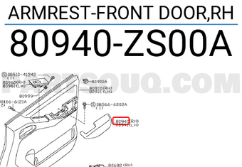 Nissan 80940ZS00A ARMREST-FRONT DOOR,RH