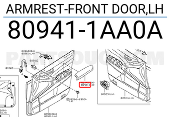Nissan 809411AA0A ARMREST-FRONT DOOR,LH