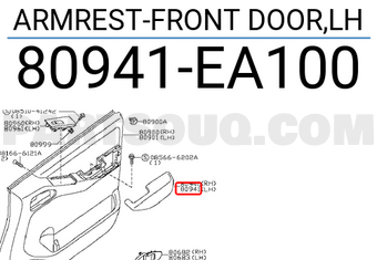 Nissan 80941EA100 ARMREST-FRONT DOOR,LH
