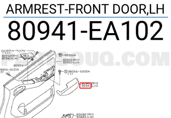 Nissan 80941EA102 ARMREST-FRONT DOOR,LH