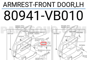 Nissan 80941VB010 ARMREST-FRONT DOOR,LH