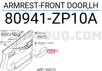Nissan 80941ZP10A ARMREST-FRONT DOOR,LH