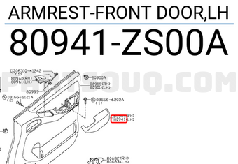 Nissan 80941ZS00A ARMREST-FRONT DOOR,LH