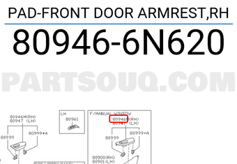 Nissan 809466N620 PAD-FRONT DOOR ARMREST,RH
