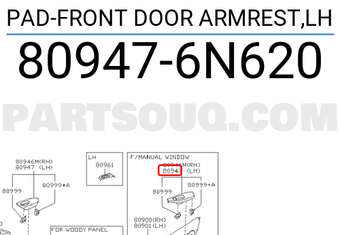 Nissan 809476N620 PAD-FRONT DOOR ARMREST,LH