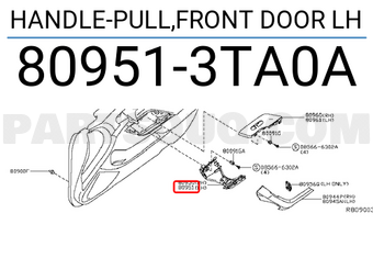 Nissan 809513TA0A HANDLE-PULL,FRONT DOOR LH