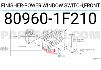Nissan 809601F210 FINISHER-POWER WINDOW SWITCH,FRONT