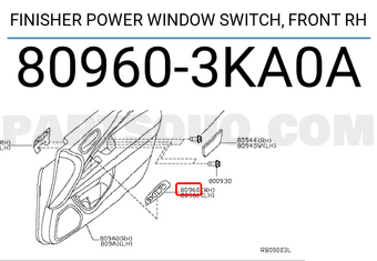 Nissan 809603KA0A FINISHER POWER WINDOW SWITCH, FRONT RH