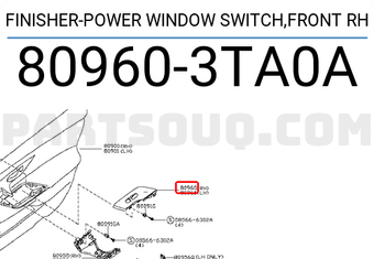 Nissan 809603TA0A FINISHER-POWER WINDOW SWITCH,FRONT RH