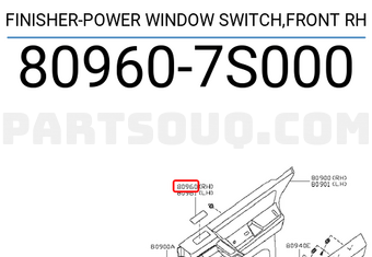 Nissan 809607S000 FINISHER-POWER WINDOW SWITCH,FRONT RH