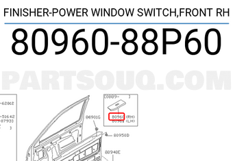 Nissan 8096088P60 FINISHER-POWER WINDOW SWITCH,FRONT RH