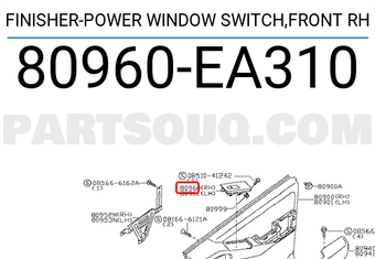 Nissan 80960EA310 FINISHER-POWER WINDOW SWITCH,FRONT RH