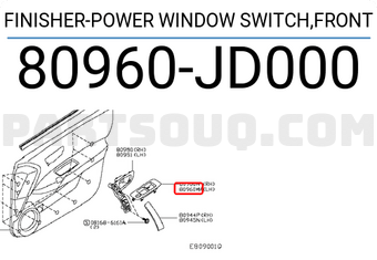 Nissan 80960JD000 FINISHER-POWER WINDOW SWITCH,FRONT