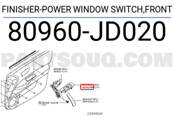 Nissan 80960JD020 FINISHER-POWER WINDOW SWITCH,FRONT