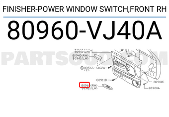 Nissan 80960VJ40A FINISHER-POWER WINDOW SWITCH,FRONT RH