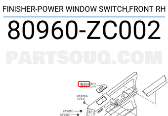 Nissan 80960ZC002 FINISHER-POWER WINDOW SWITCH,FRONT RH