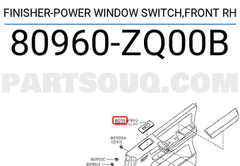 Nissan 80960ZQ00B FINISHER-POWER WINDOW SWITCH,FRONT RH