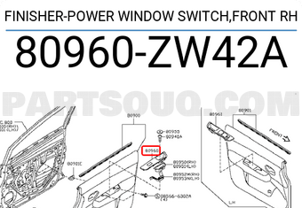 Nissan 80960ZW42A FINISHER-POWER WINDOW SWITCH,FRONT RH