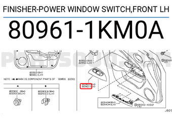 Nissan 809611KM0A FINISHER-POWER WINDOW SWITCH,FRONT LH
