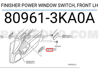 Nissan 809613KA0A FINISHER POWER WINDOW SWITCH, FRONT LH